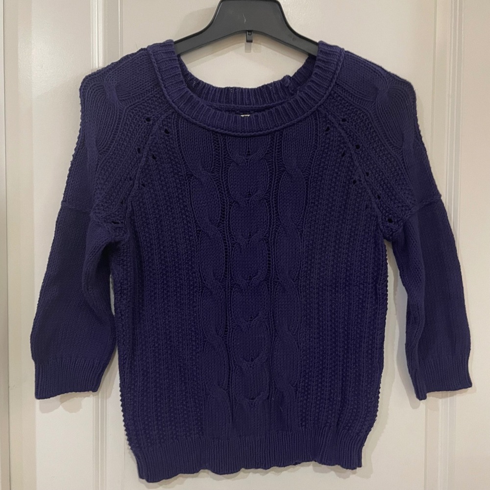 LOFT purple Cable Knit 3/4 Sleeve Sweater Size Medium